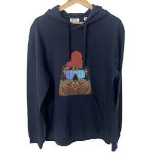 Rowm Mesa Sunset Grizzly Bear in Ski Goggles Graphic Hoodie Men M Blue New